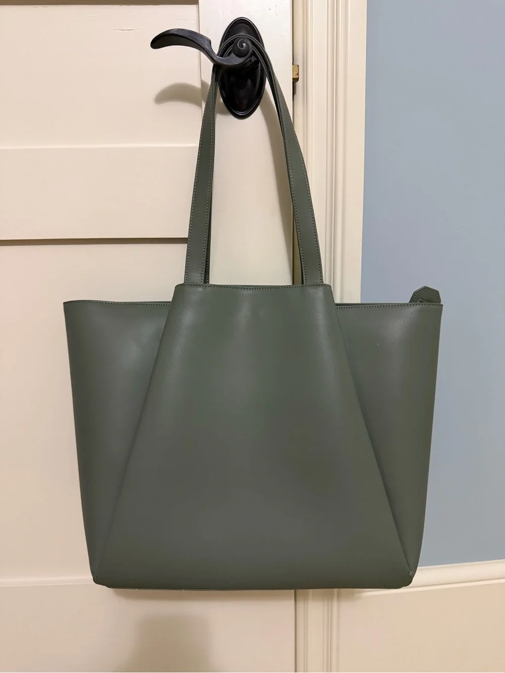 KAAI Pyramid Luxury Italian Leather Work Laptop Tote Bag - Urban Sage (green)